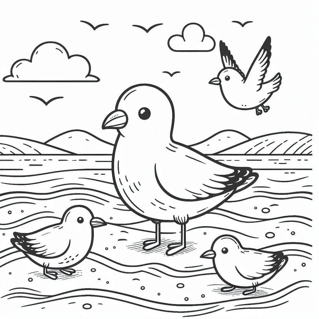 ระบายสี นกนางนวลล่าเหยื่อ