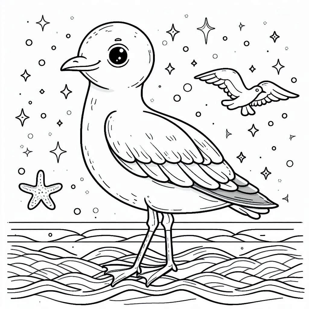 ระบายสี นกนางนวล พิมพ์ได้ฟรี