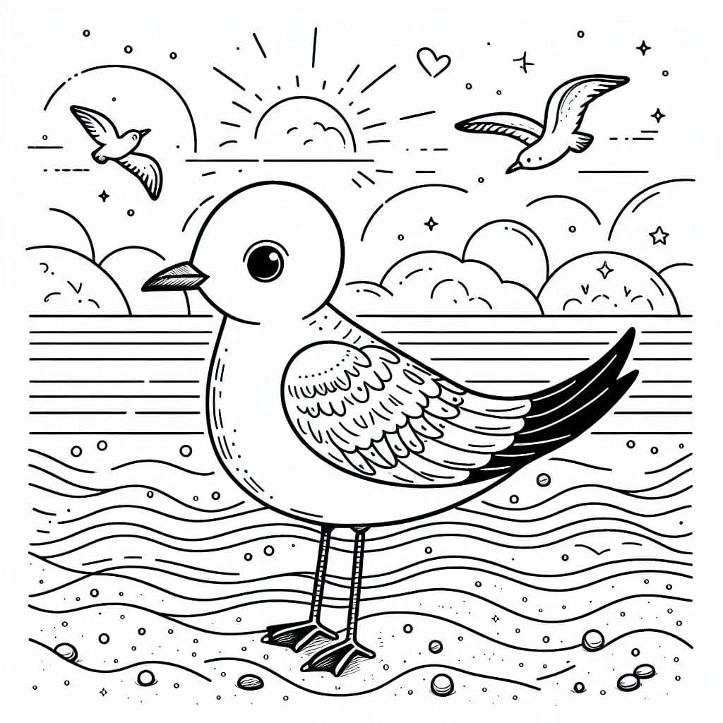 ระบายสี นกนางนวล พิมพ์ฟรี