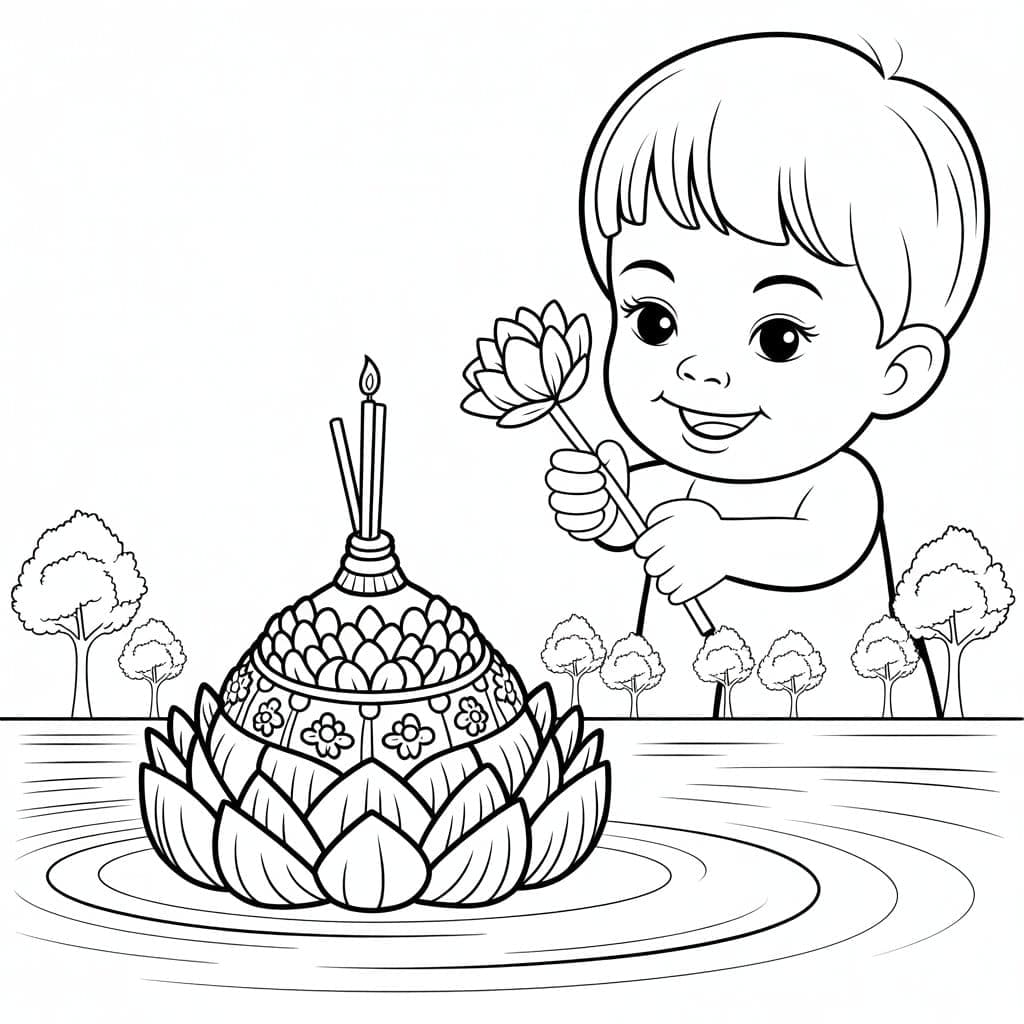 ระบายสี วันลอยกระทงสนุก