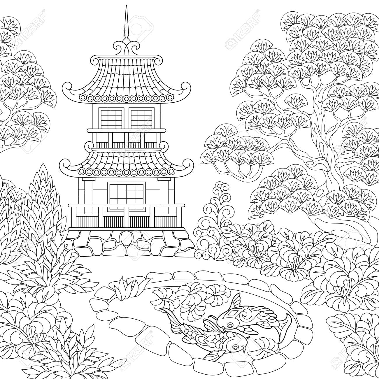 ระบายสี เจดีย์พิมพ์ฟรี