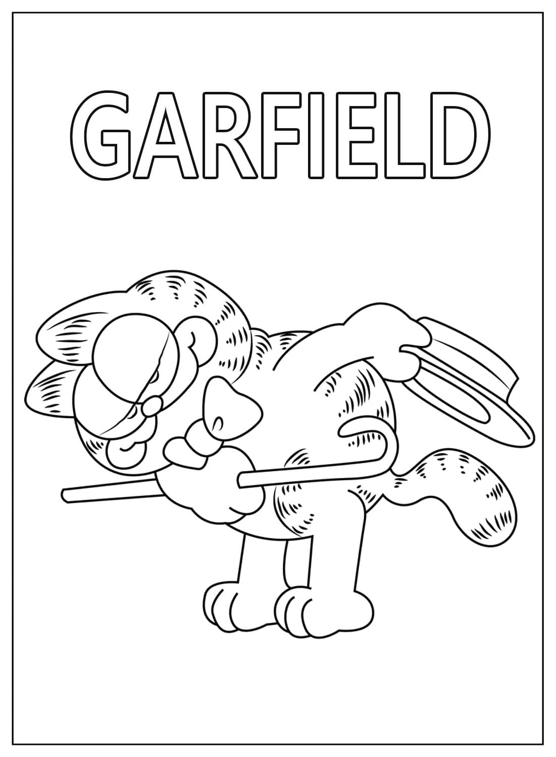 ระบายสี การ์ฟิลด์กำลังโชว์หมวกของเขา