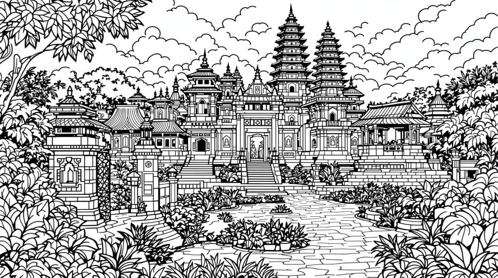 ระบายสี ลายเส้นเจดีย์