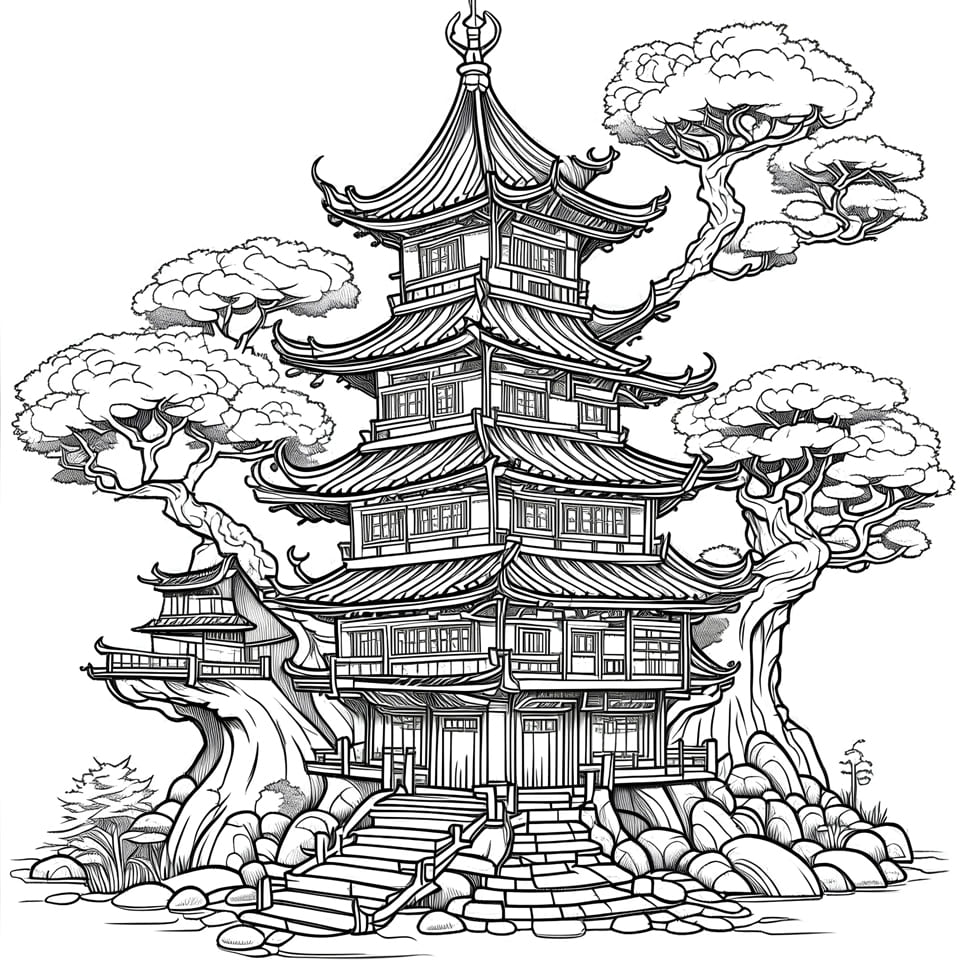 ระบายสี รูปภาพเจดีย์ ฟรี