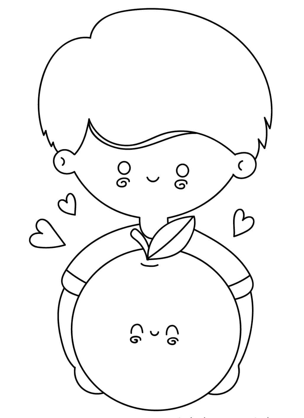 ระบายสี เด็กชายถือส้มใหญ่