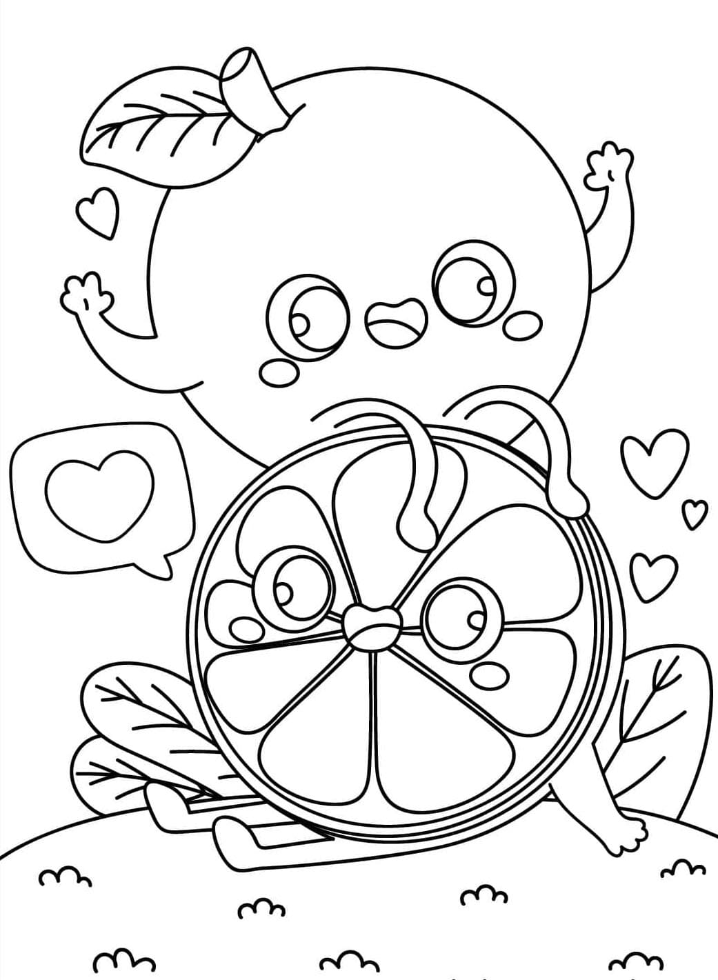 ระบายสี ส้มสองลูกและหัวใจหนึ่งดวง