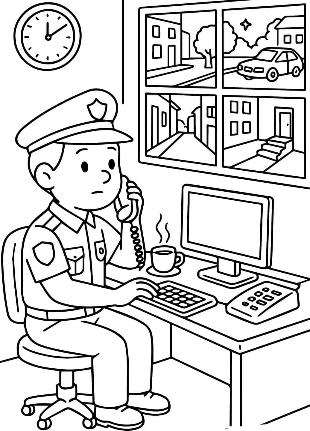 ระบายสี ตำรวจอยู่ในสำนักงาน