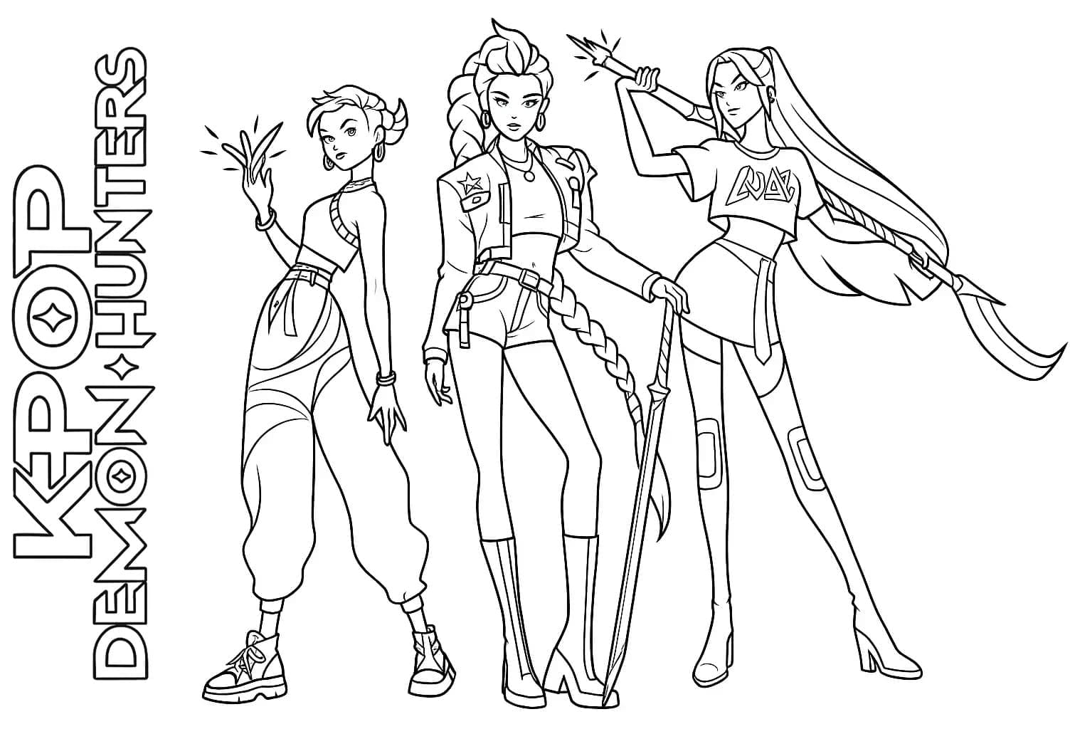 ระบายสี เกิร์ลกรุ๊ปนักล่าปีศาจ พิมพ์ได้สำหรับเด็ก