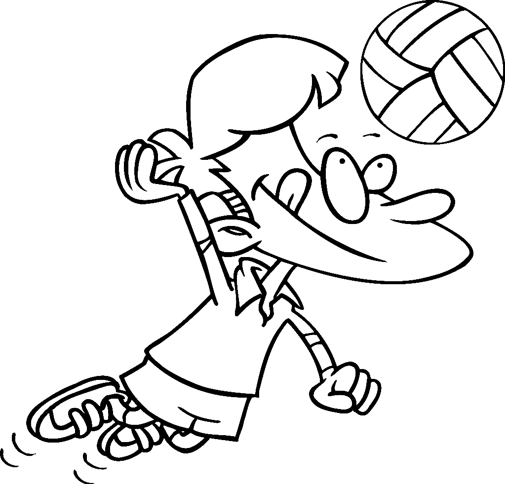 ระบายสี การ์ตูนเด็กผู้ชายกำลังเล่นวอลเลย์บอล