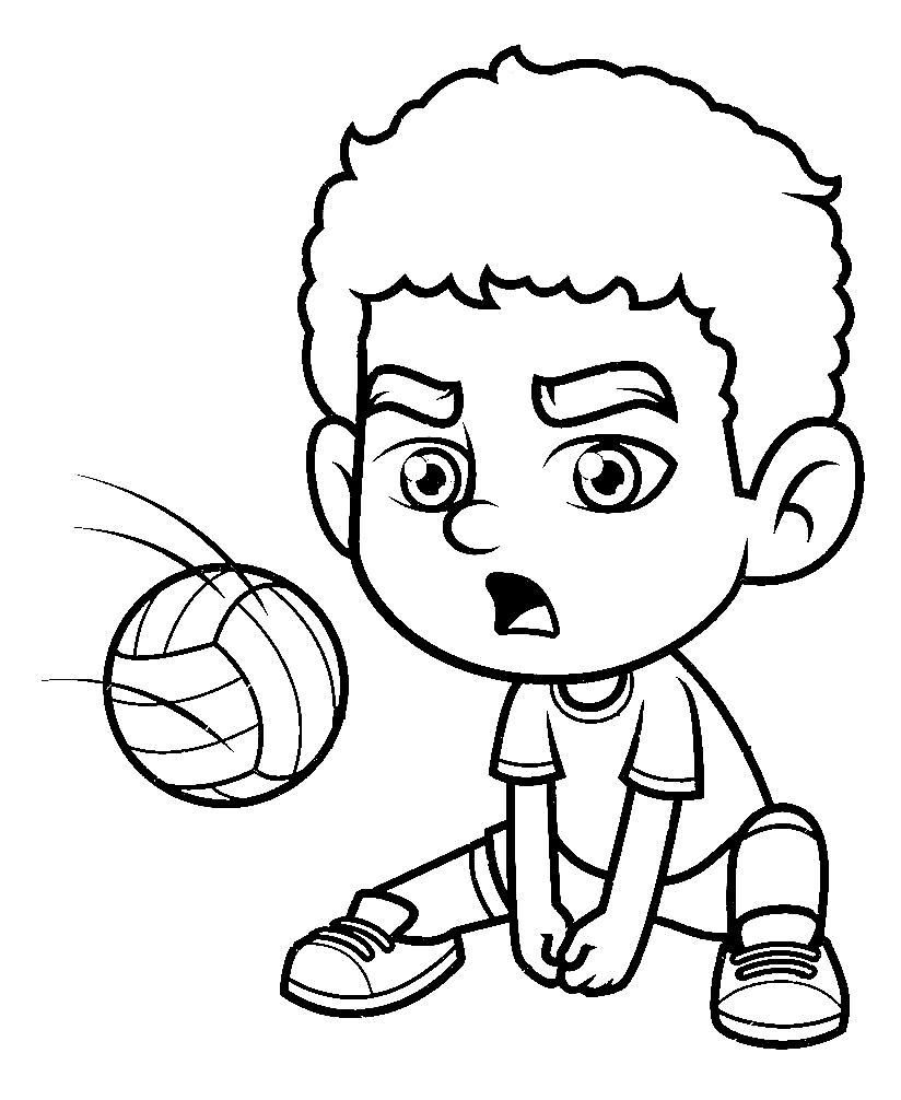 ระบายสี การ์ตูนเด็กผู้ชายเล่นวอลเลย์บอล