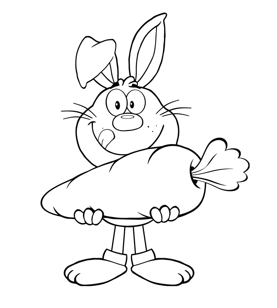 ระบายสี กระต่ายหิวโหยถือแครอทขนาดใหญ่