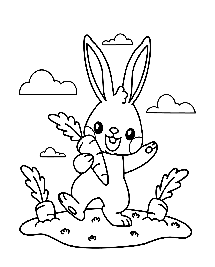 ระบายสี กระต่ายน่ารักและแครอท