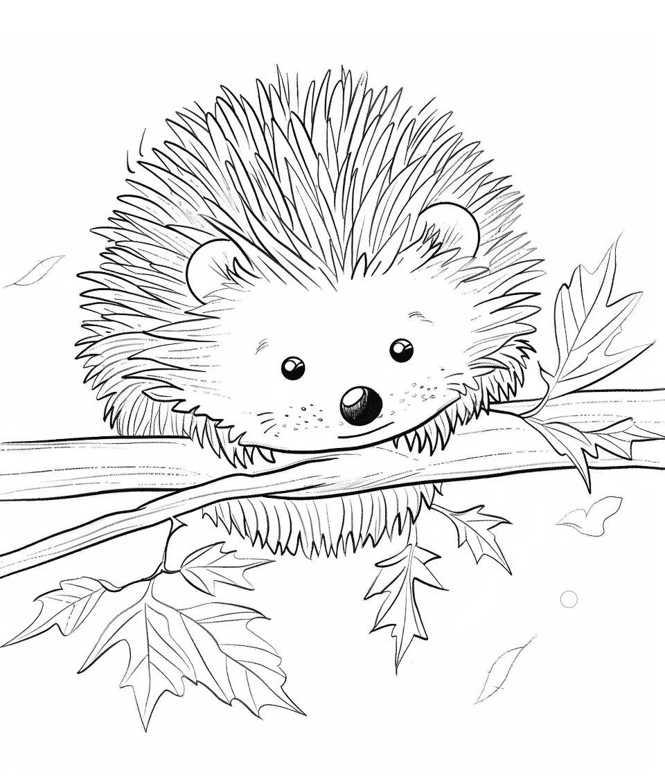 ระบายสี เม่นบนต้นไม้