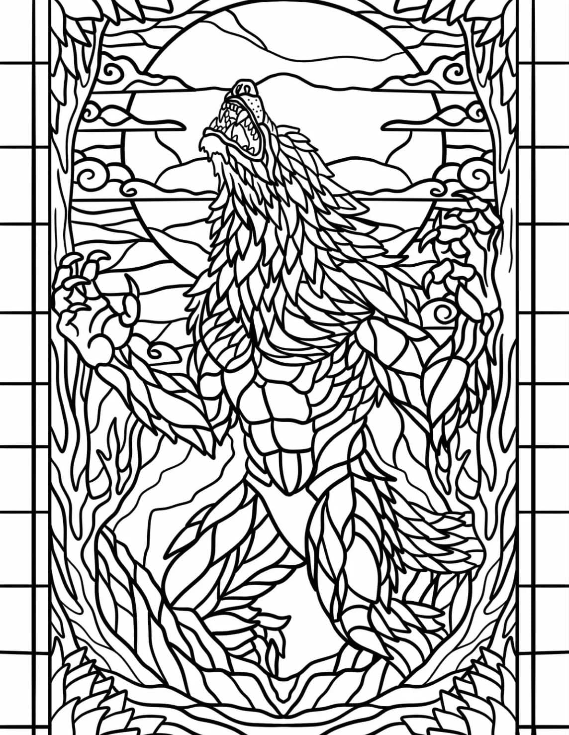 ระบายสี มนุษย์หมาป่าหอนในป่า