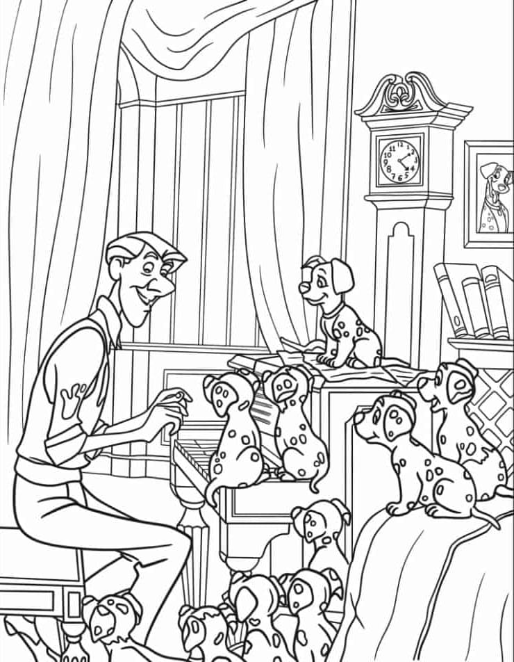 ระบายสี โรเจอร์เล่นเปียโนกับลูกสุนัขดัลเมเชียน