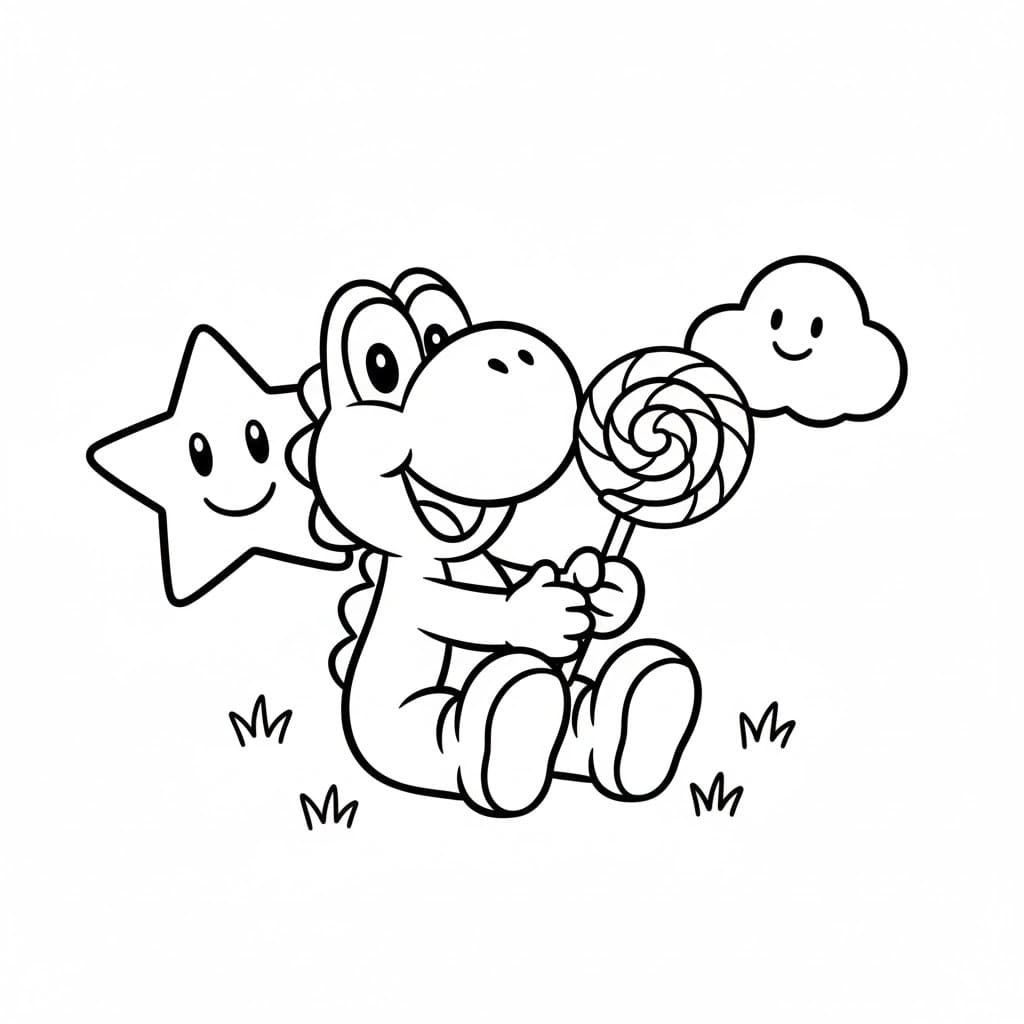 ระบายสี โยชิกำลังกินขนม