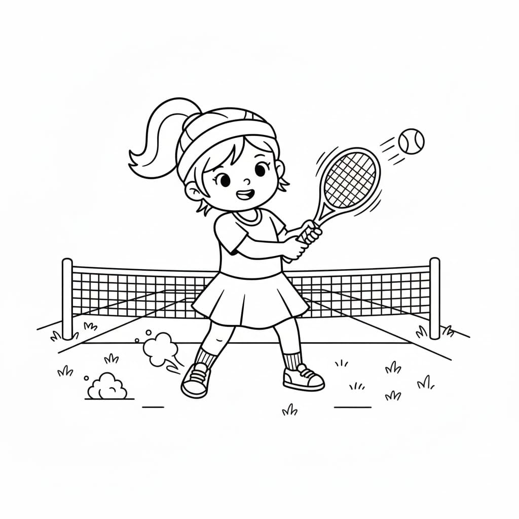 ระบายสี เด็กผู้หญิงกำลังเล่นเทนนิส