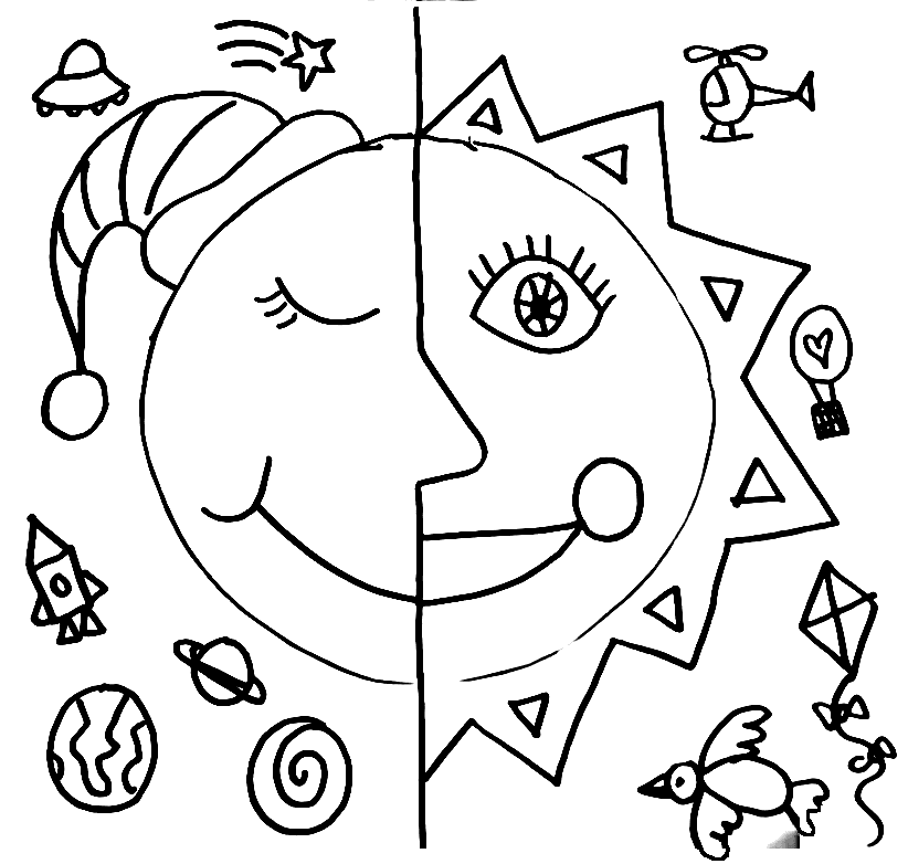 ระบายสี ดวงจันทร์และดวงอาทิตย์