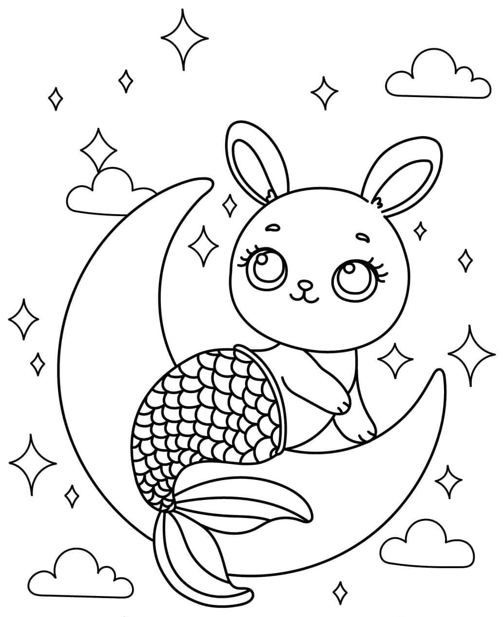 ระบายสี กระต่ายนางเงือกบนดวงจันทร์