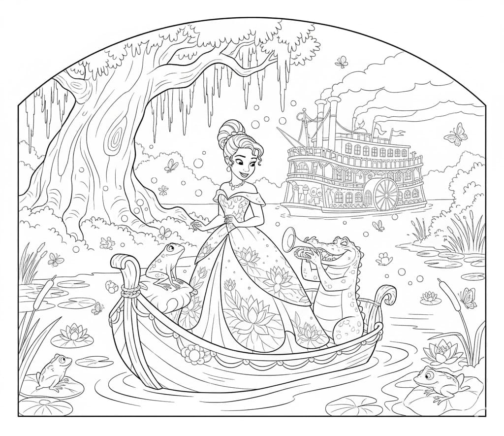 ระบายสี ลายเจ้าหญิงและกบสำหรับเด็ก