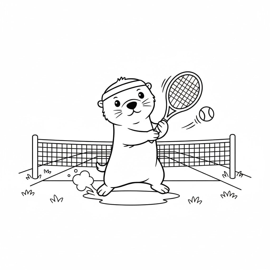 ระบายสี นากกำลังเล่นเทนนิส