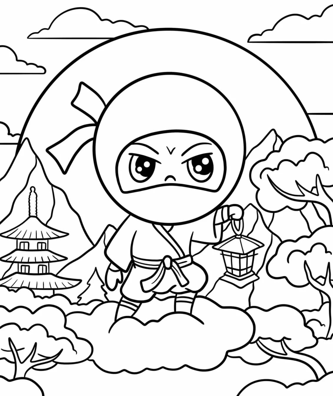 ระบายสี นินจาบนเมฆถือโคมไฟ