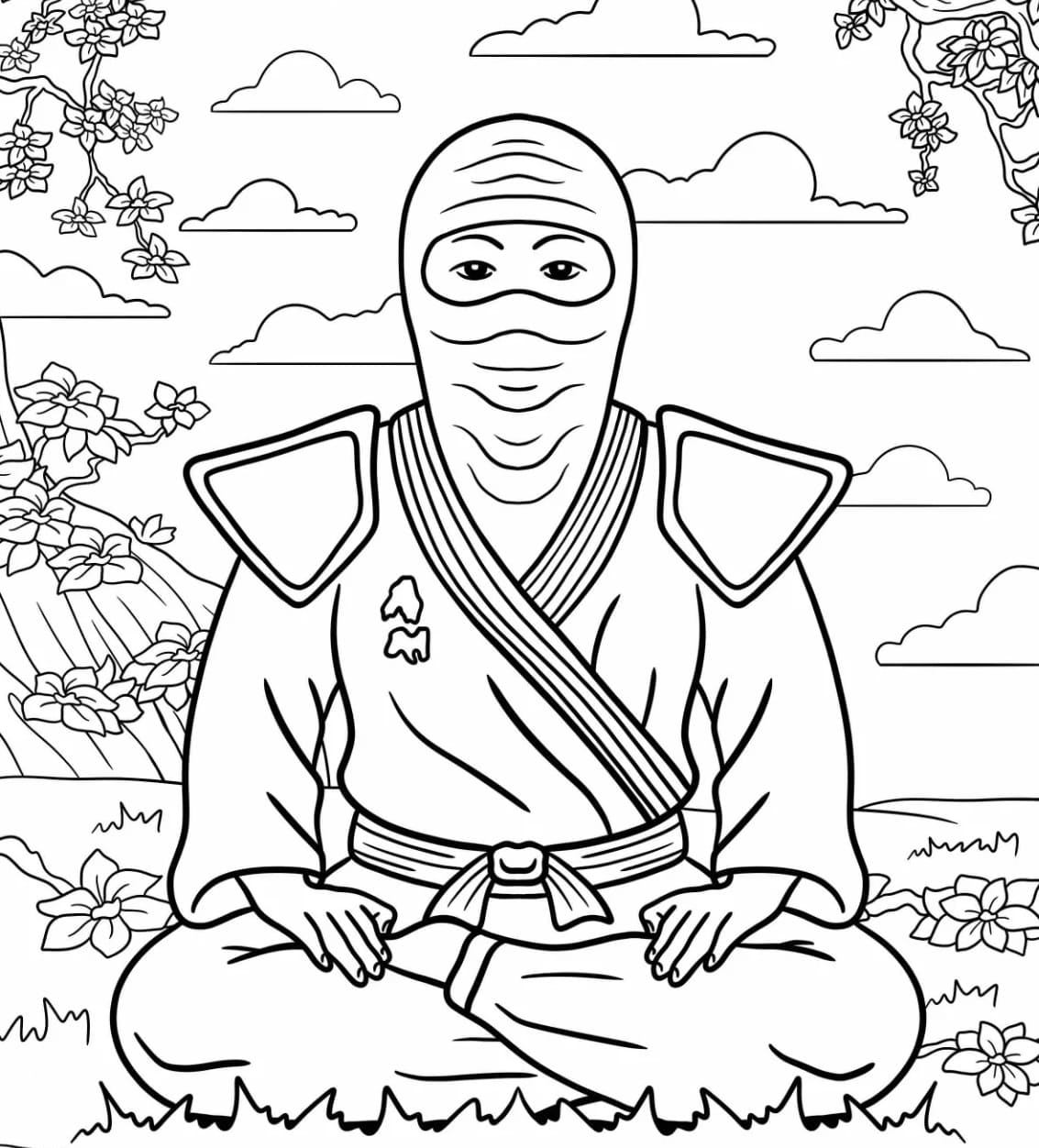 ระบายสี นินจานั่งสมาธิในสวนญี่ปุ่น