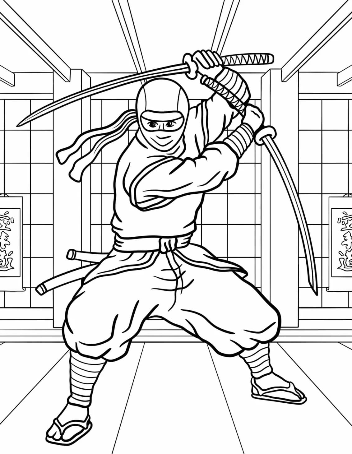 ระบายสี นินจาต่อสู้ด้วยดาบสองเล่ม
