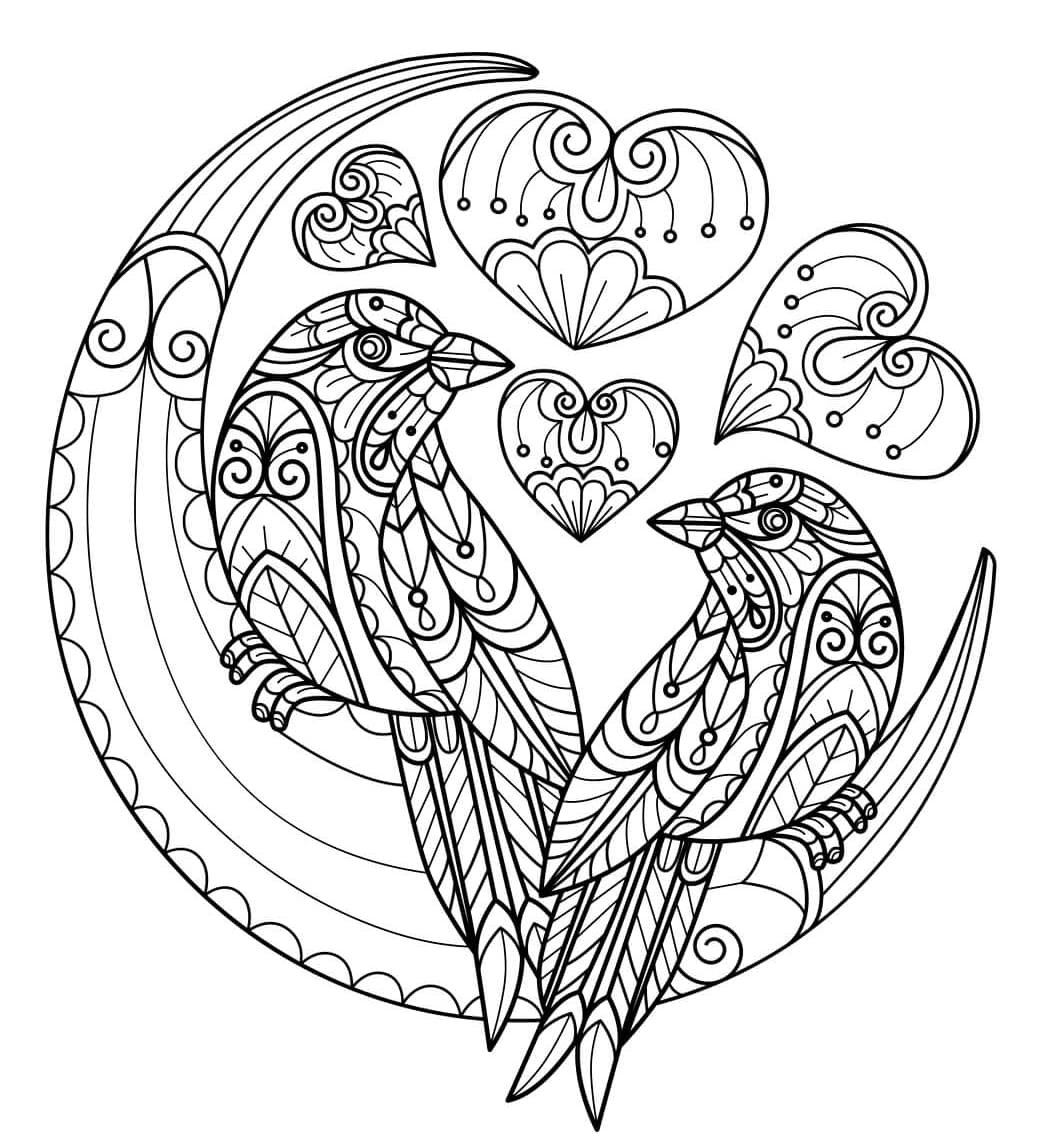 ระบายสี นกสองตัวบนดวงจันทร์