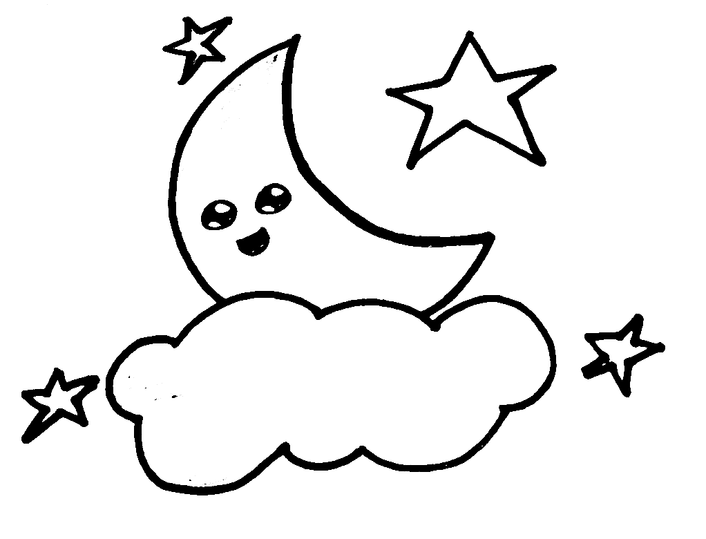 ระบายสี พระจันทร์กับเมฆและดวงดาว