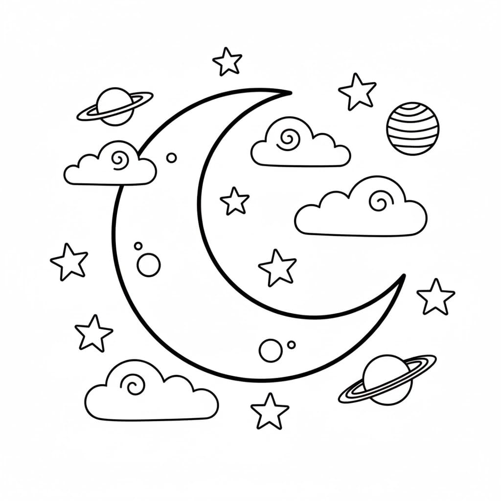 ระบายสี พระจันทร์และดวงดาว