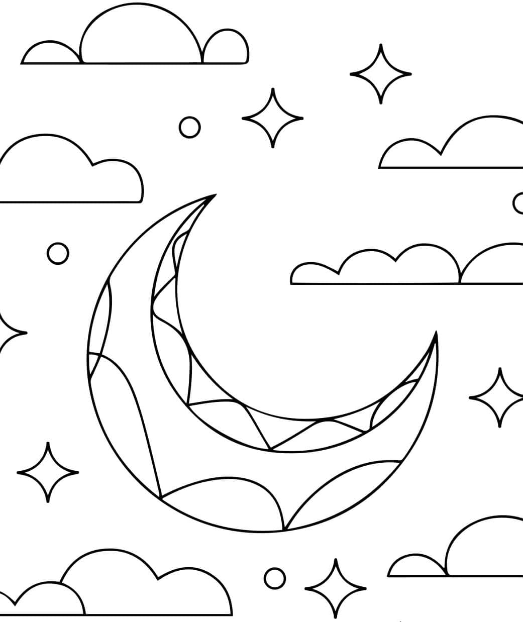 ระบายสี พระจันทร์มีเมฆและดาว