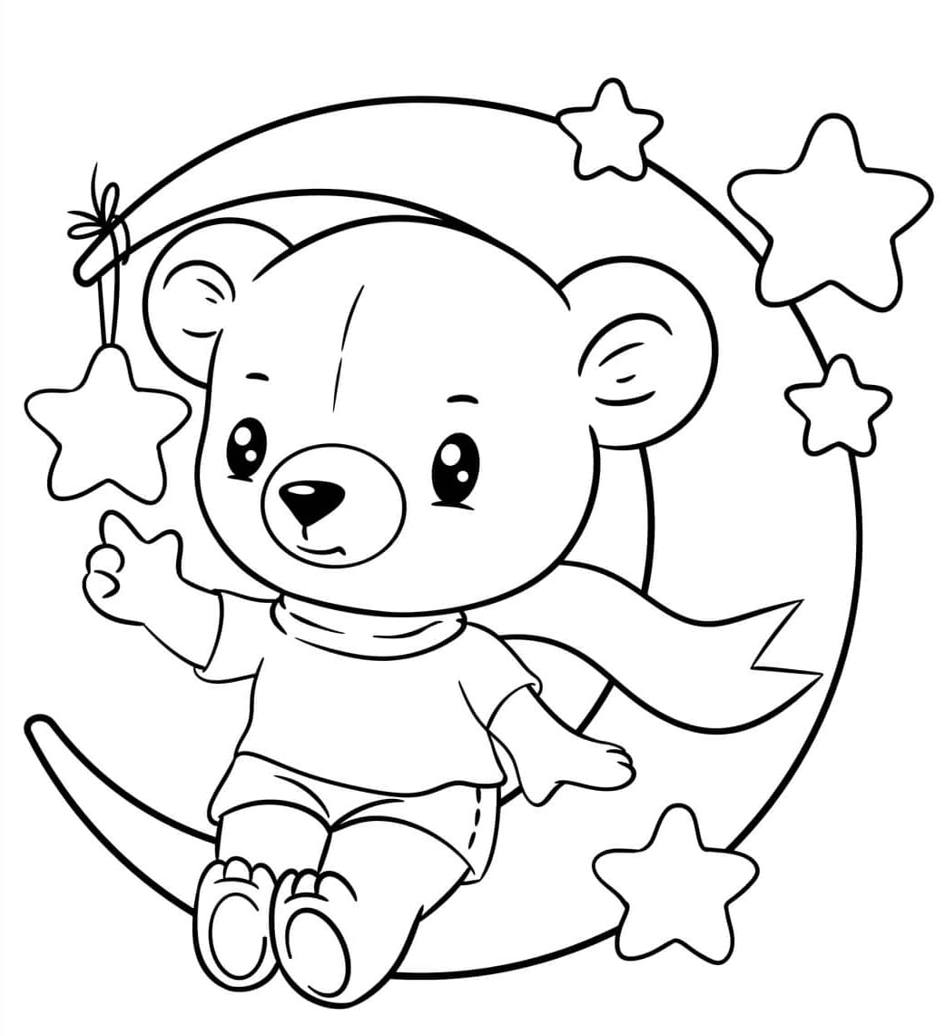 ระบายสี ตุ๊กตาหมีบนดวงจันทร์