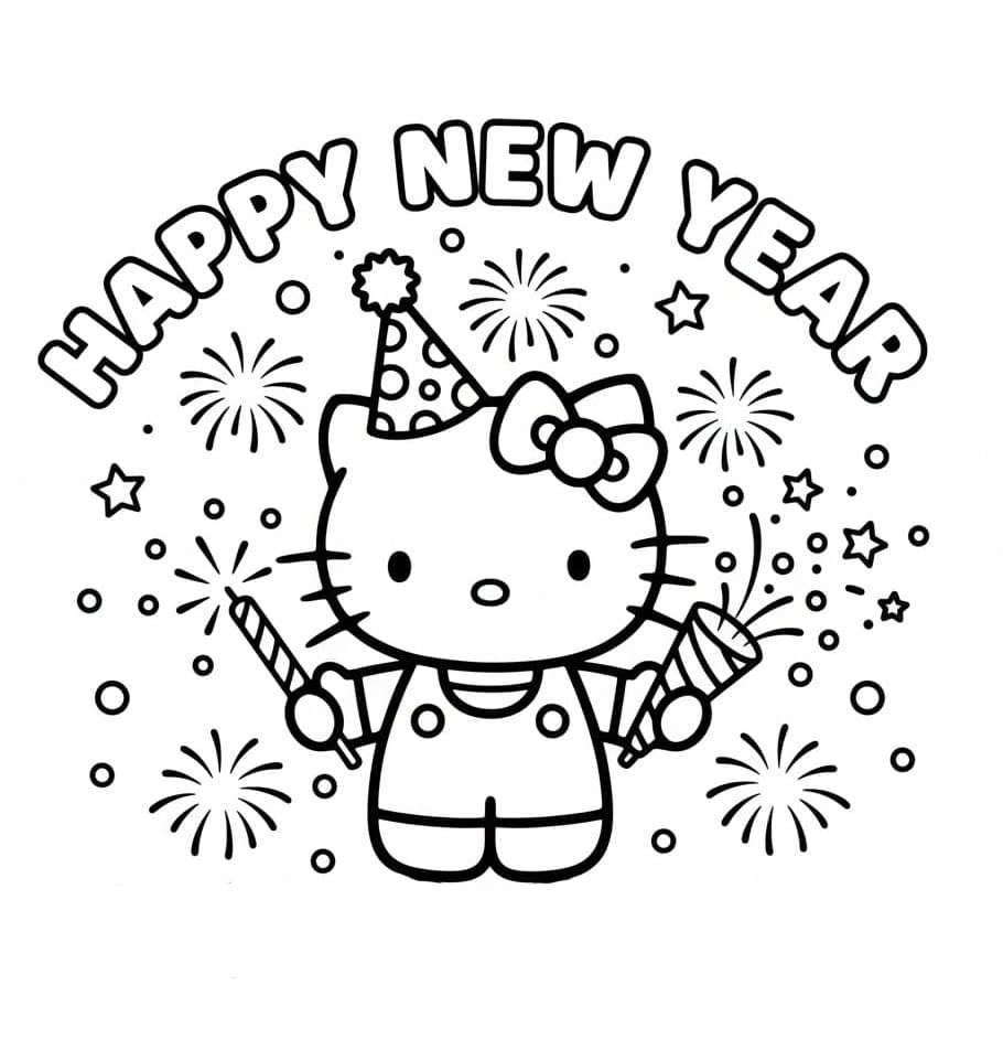 ระบายสี เฮลโลคิตตี้ สุขสันต์ปีใหม่
