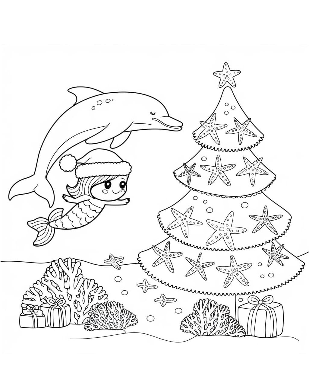 ระบายสี คริสต์มาสโลมาและนางเงือก