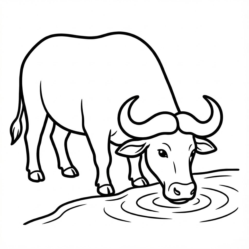 ระบายสี ควายดื่มน้ำ