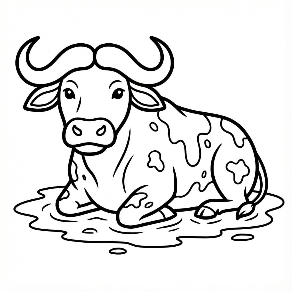 ระบายสี ควายนอนอยู่ในน้ำ