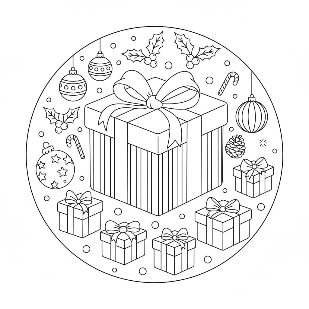 ระบายสี ของขวัญคริสต์มาสแบบเรียบง่าย