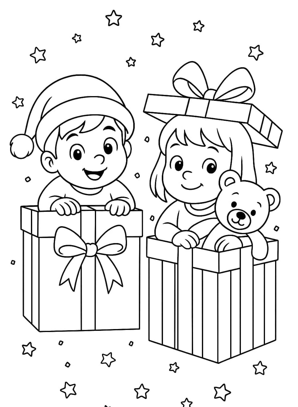 ระบายสี ของขวัญคริสต์มาสสำหรับเด็กสองคนที่มีความสุข