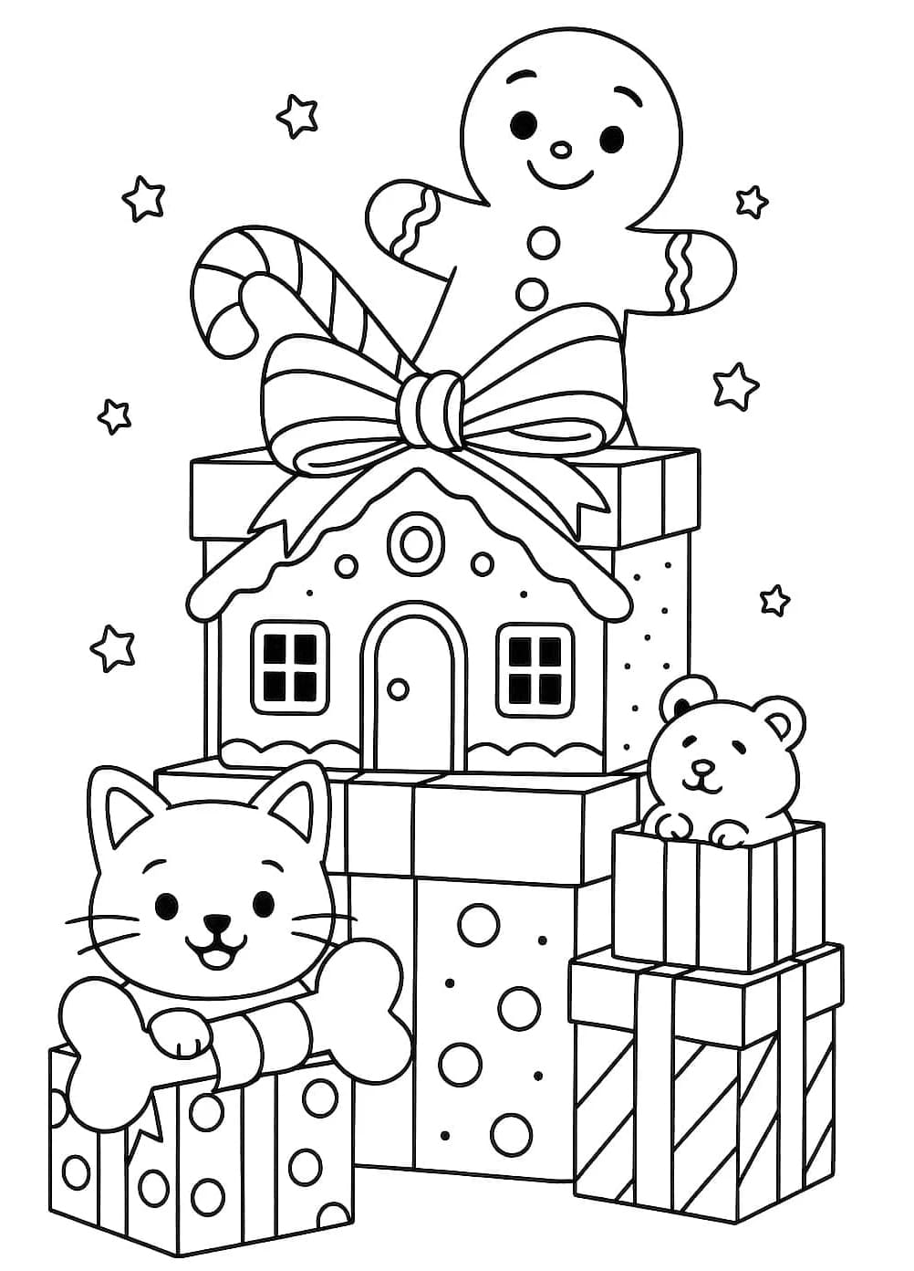 ระบายสี ของขวัญคริสต์มาสซ้อนกัน