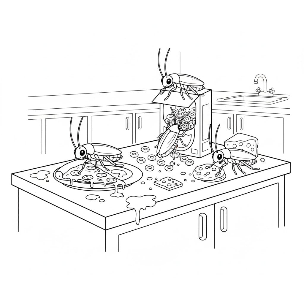 ระบายสี ลายพิมพ์แมลงสาบสำหรับเด็ก