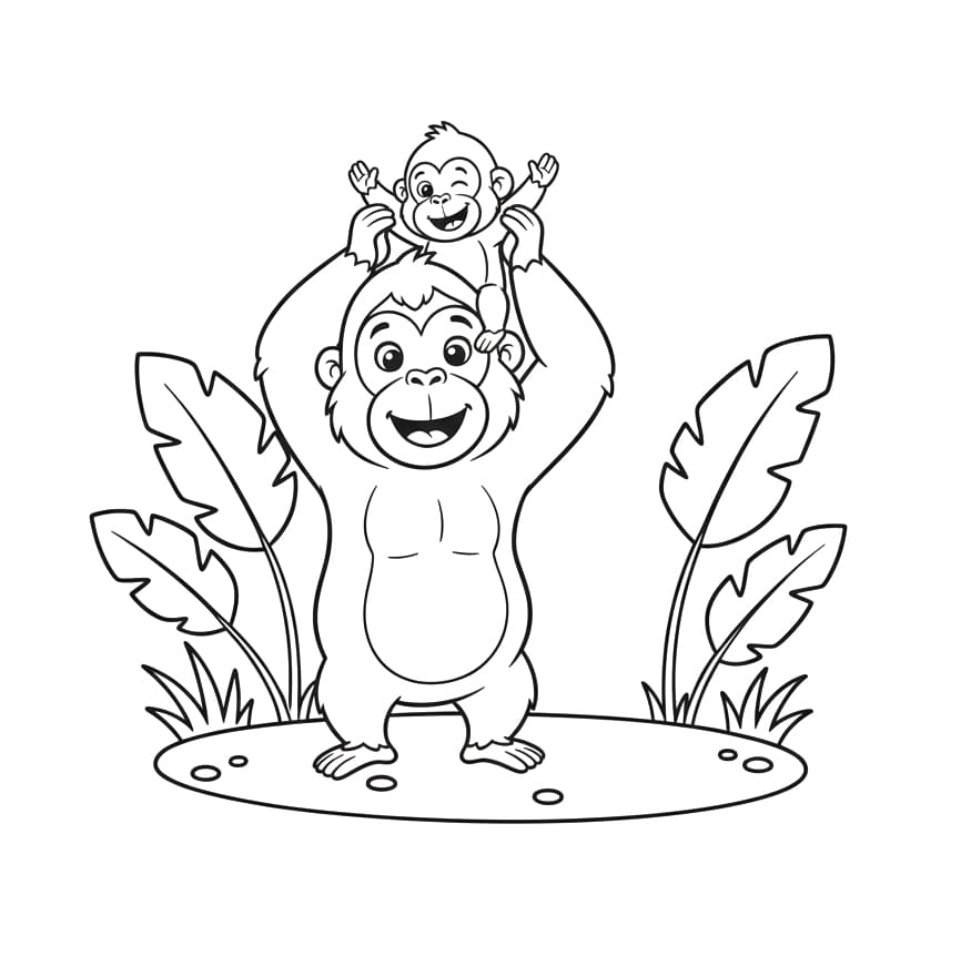 ระบายสี ลิงอุรังอุตังสองตัวกำลังยิ้ม