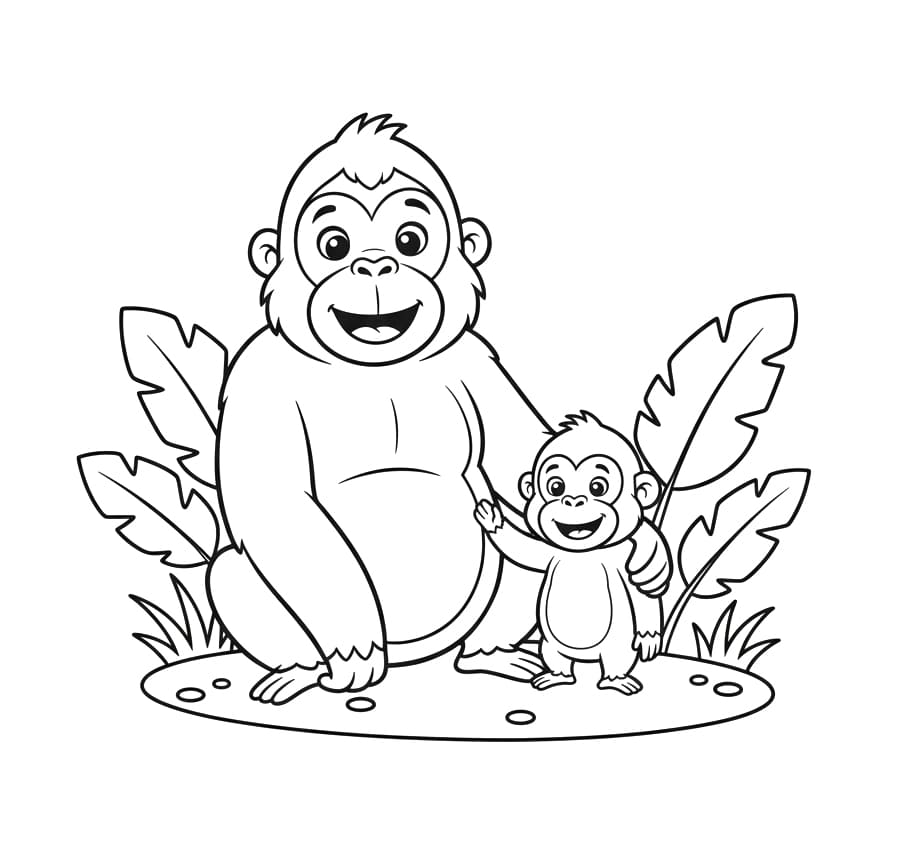 ระบายสี ลิงอุรังอุตังสองตัวมีความสุข