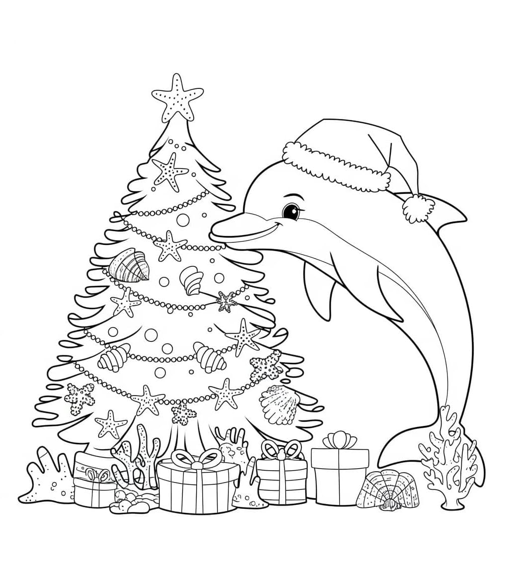 ระบายสี โลมาคริสต์มาส