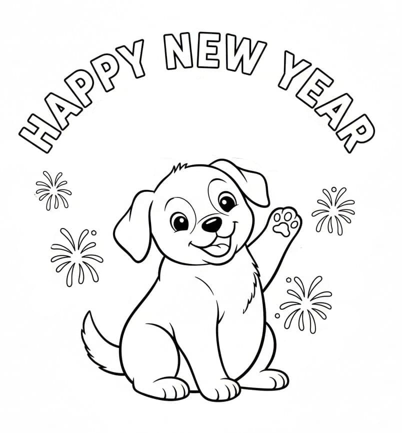 ระบายสี ลูกสุนัขกับคำอวยพรปีใหม่