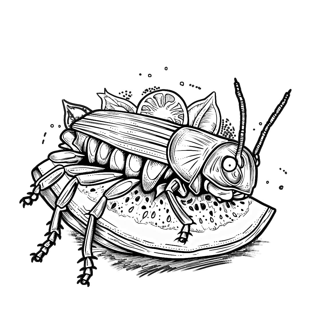 ระบายสี แมลงสาบกับแตงโม