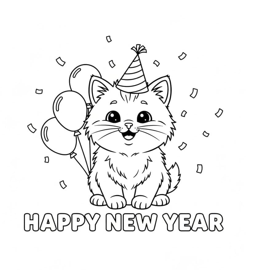 ระบายสี แมวกับคำอวยพรปีใหม่