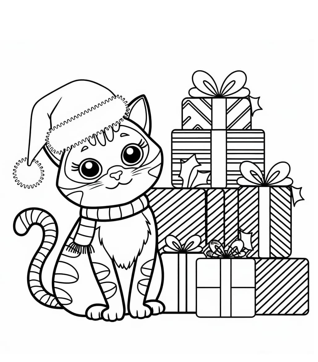 ระบายสี แมวน่ารักกับของขวัญคริสต์มาส