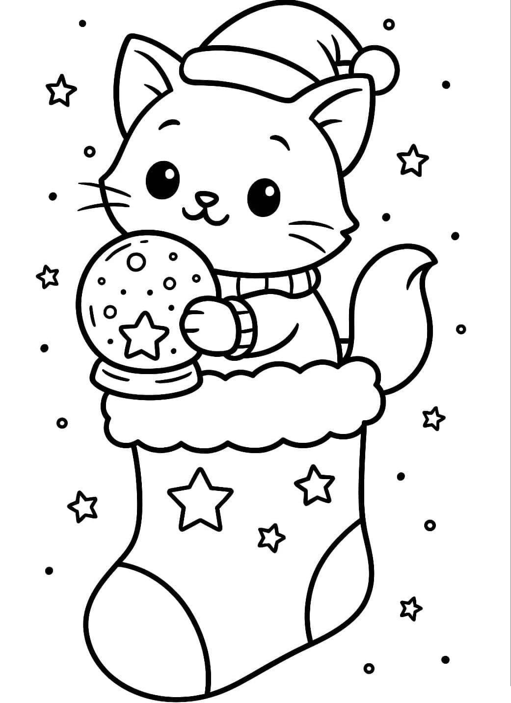 ระบายสี แมวน่ารักในถุงน่องถือลูกแก้วหิมะรูปดาว
