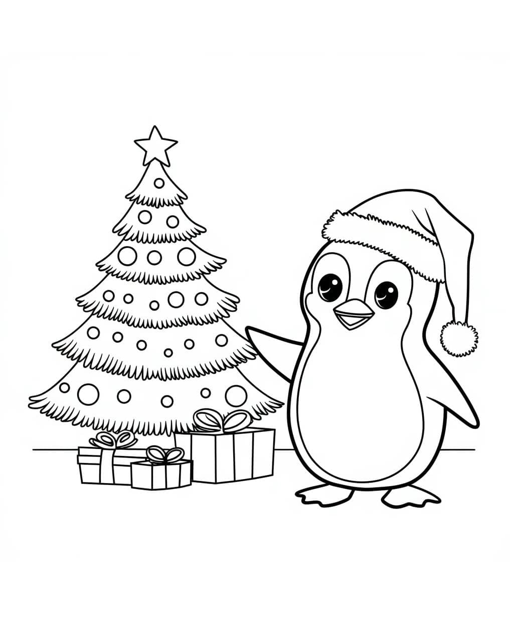 ระบายสี นกเพนกวินกับต้นคริสต์มาส